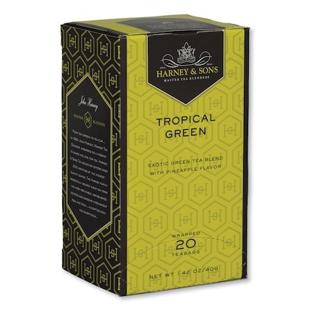 Harney & Sons Premium Tea, Tropical Green Tea, Individually Wrapped Tea Bags, PK20, 20PK HSF30640
